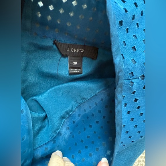 J Crew Peacock Blue Cotton & Silk A-line Fit & Flare Dress Pockets size 2 Petite - Picture 4 of 8